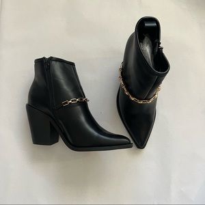 ASOS Black Booties with Gold Chain Detail, Size US8, UK6